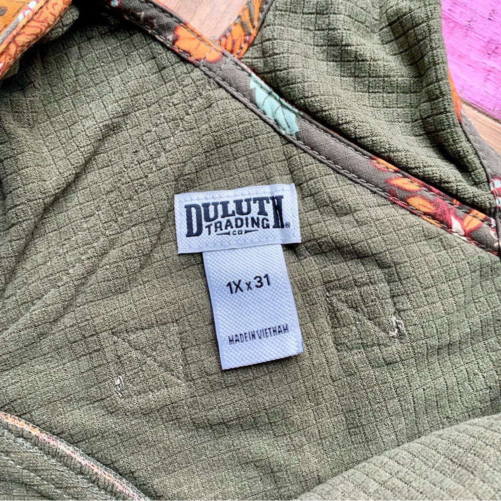 NWT Duluth 1X x31L Heirloom Gardening Lined Bib Overalls Loden Autumn Leaves - Picture 6 of 9